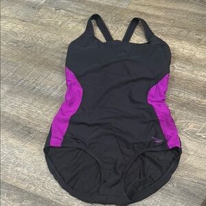 Speedo Black and Purple Racerback One Piece Swimsuit